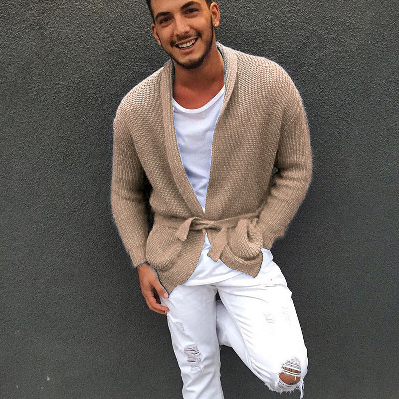 Herren Strickjacke mit praktischer Gürtelschnalle und modischem Waffelmuster Heidi-Mode