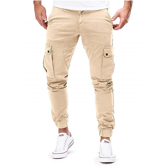 Herren Cargo-Hose mit elastischen Bündchen und multifunktionalen Taschen Heidi-Mode