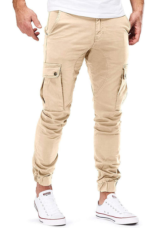 Herren Cargo-Hose mit elastischen Bündchen und multifunktionalen Taschen Heidi-Mode