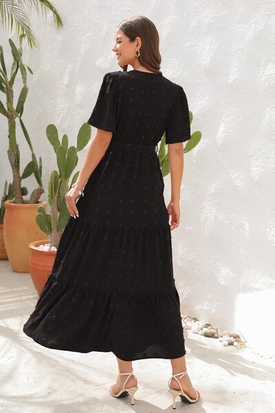 Heidi-Mode | Swiss Dot Gebunden Surplice Kurzarmkleid