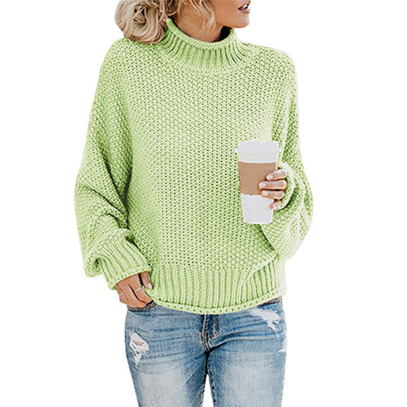 Damen Grobstrickpullover mit hohem Kragen und lässigem Schnitt Heidi-Mode