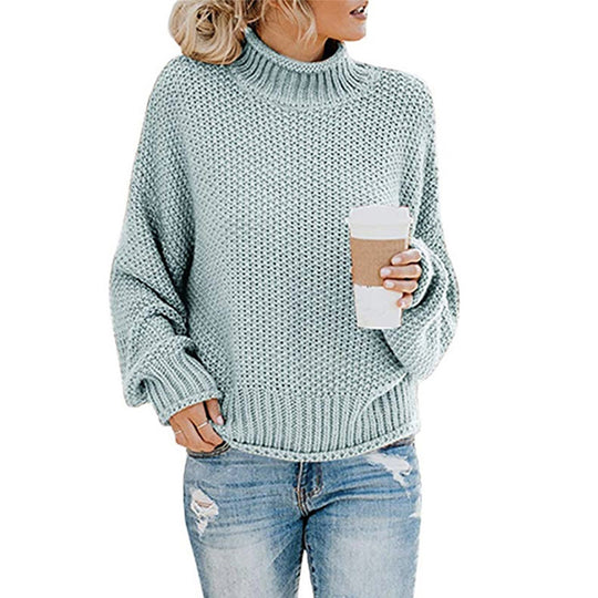 Damen Grobstrickpullover mit hohem Kragen und lässigem Schnitt Heidi-Mode