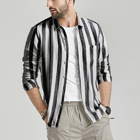 Herren gestreifte Hemdjacke aus leichtem Baumwollstoff Heidi-Mode