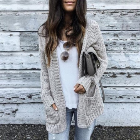 Damen Grobstrick-Cardigan mit aufgesetzten Taschen und lässigem Schnitt Heidi-Mode