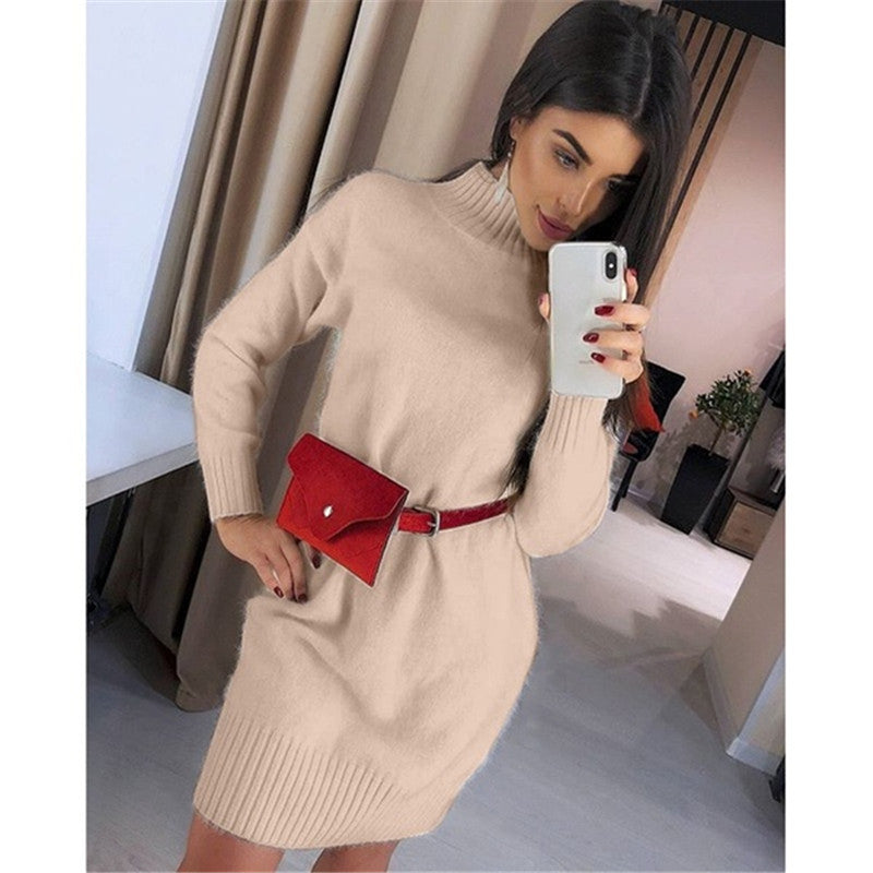 Damen Strickkleid mit hohem Kragen Heidi-Mode