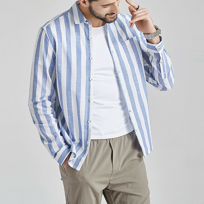 Herren gestreifte Hemdjacke aus leichtem Baumwollstoff Heidi-Mode