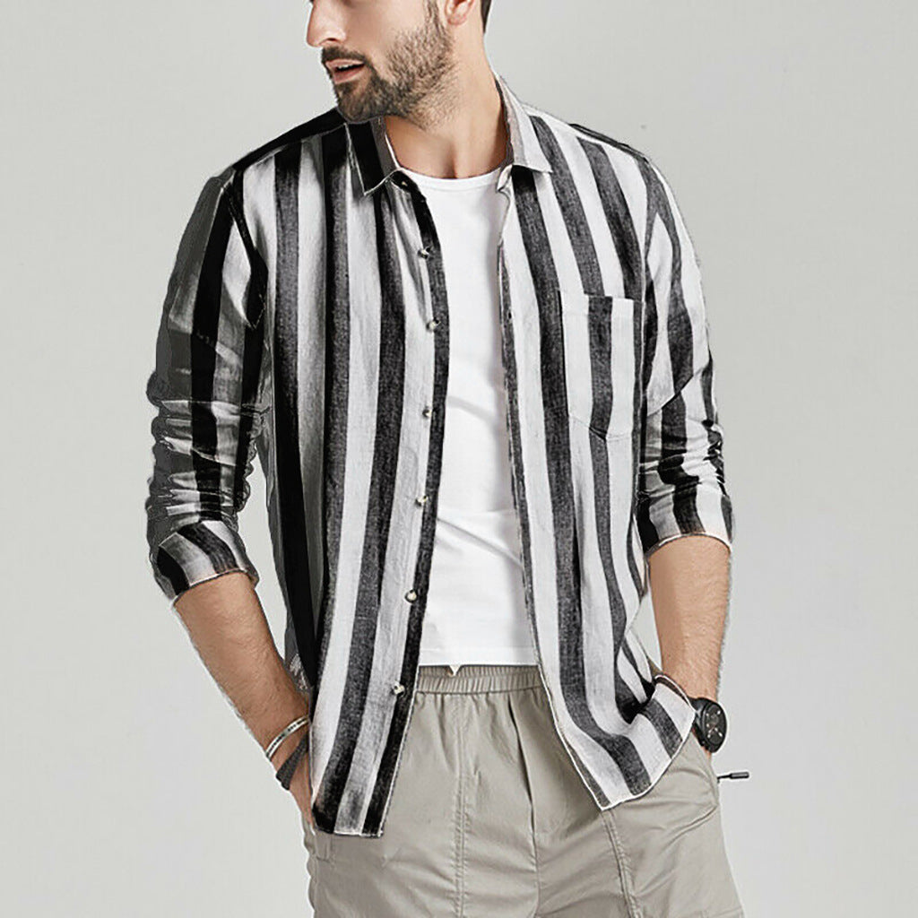 Herren gestreifte Hemdjacke aus leichtem Baumwollstoff Heidi-Mode
