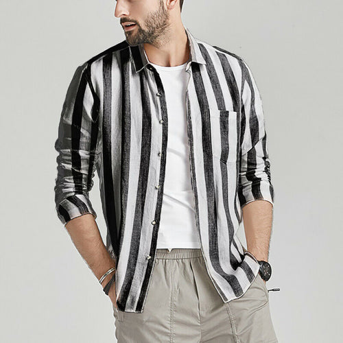 Herren gestreifte Hemdjacke aus leichtem Baumwollstoff Heidi-Mode