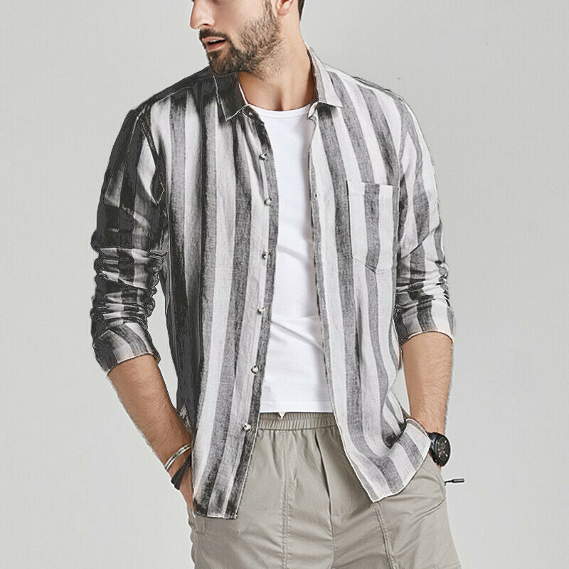 Herren gestreifte Hemdjacke aus leichtem Baumwollstoff Heidi-Mode
