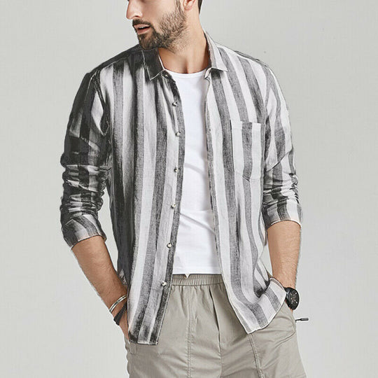 Herren gestreifte Hemdjacke aus leichtem Baumwollstoff Heidi-Mode