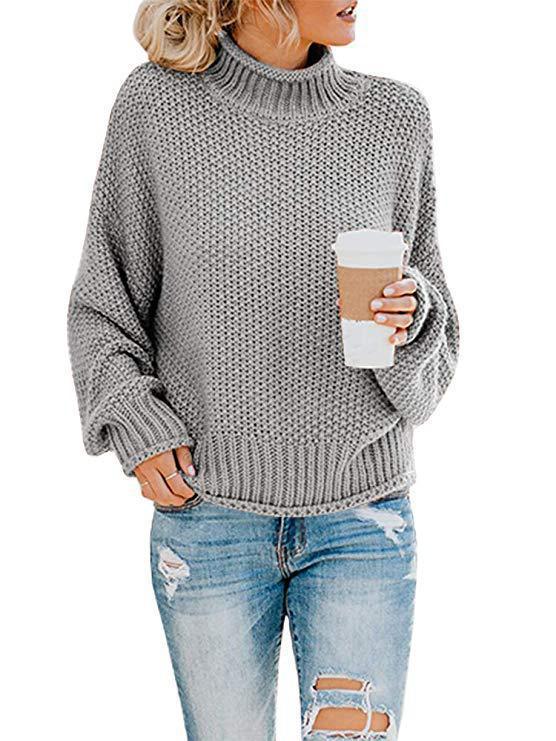 Damen Grobstrickpullover mit hohem Kragen und lässiger Passform Heidi-Mode