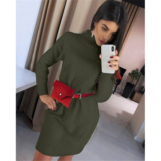 Damen Strickkleid mit hohem Kragen Heidi-Mode