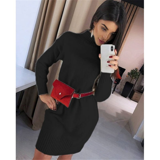 Damen Strickkleid mit hohem Kragen Heidi-Mode