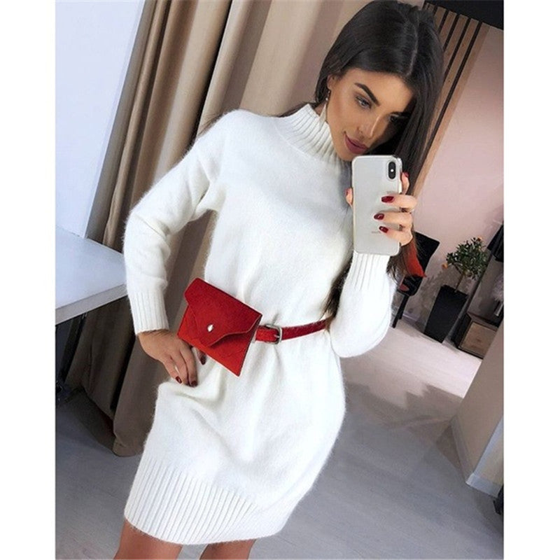 Damen Strickkleid mit hohem Kragen Heidi-Mode