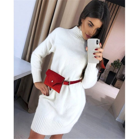 Damen Strickkleid mit hohem Kragen Heidi-Mode