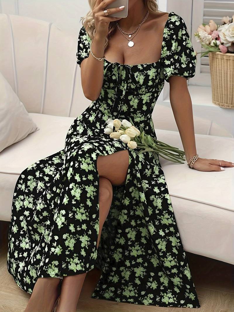 Heidi – florales a-linien-kleid mit geteiltem saum für den frühling