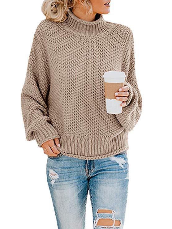 Damen Grobstrickpullover mit hohem Kragen und lässiger Passform Heidi-Mode