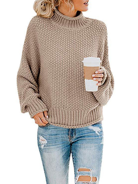 Damen Grobstrickpullover mit hohem Kragen und lässiger Passform Heidi-Mode