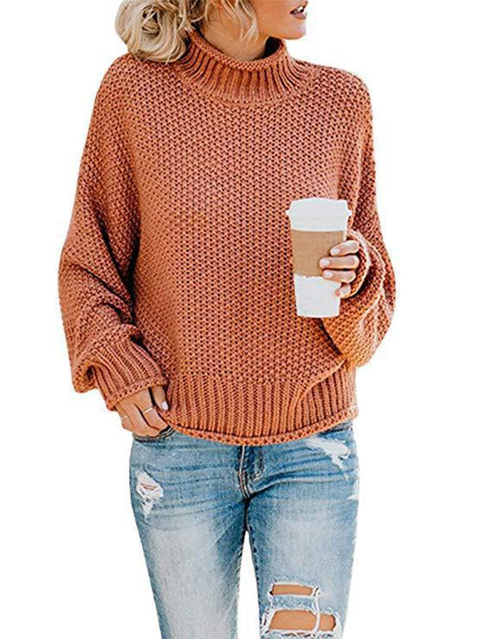 Damen Grobstrickpullover mit hohem Kragen und lässiger Passform Heidi-Mode