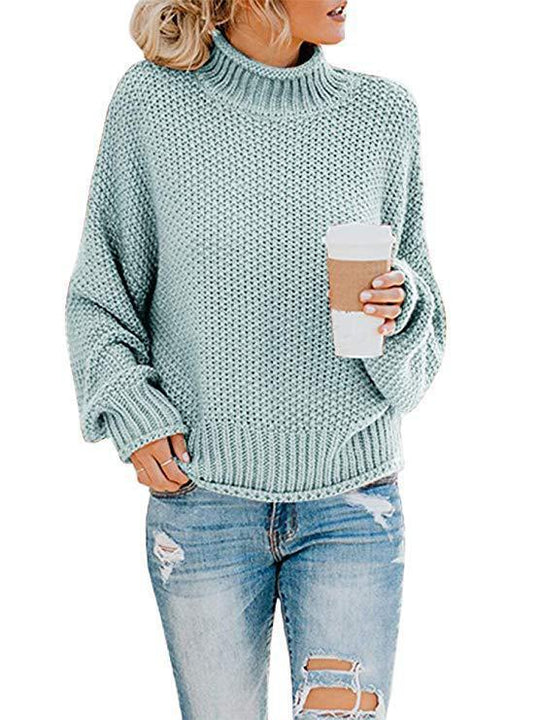 Damen Grobstrickpullover mit hohem Kragen und lässiger Passform Heidi-Mode