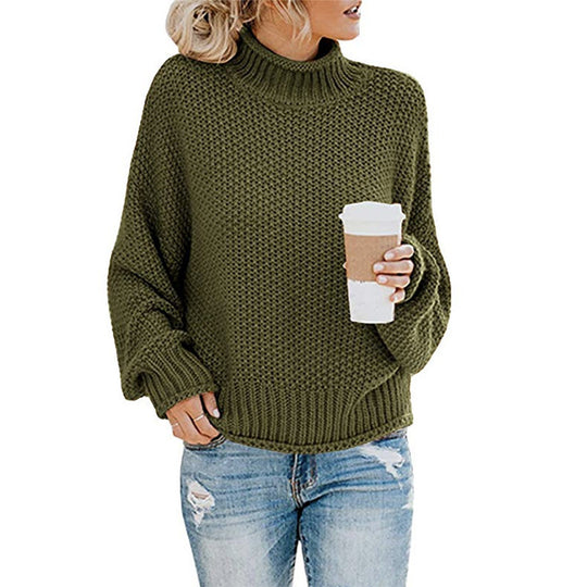 Damen gemütlicher Strickpullover mit hohem Kragen und weichem Strukturdesign Heidi-Mode