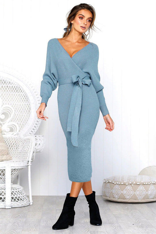 Damen Elegantes Wickelkleid mit einem Taillengürtel aus Strick Heidi-Mode