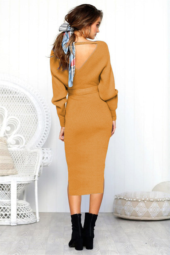 Damen Elegantes Wickelkleid mit einem Taillengürtel aus Strick Heidi-Mode