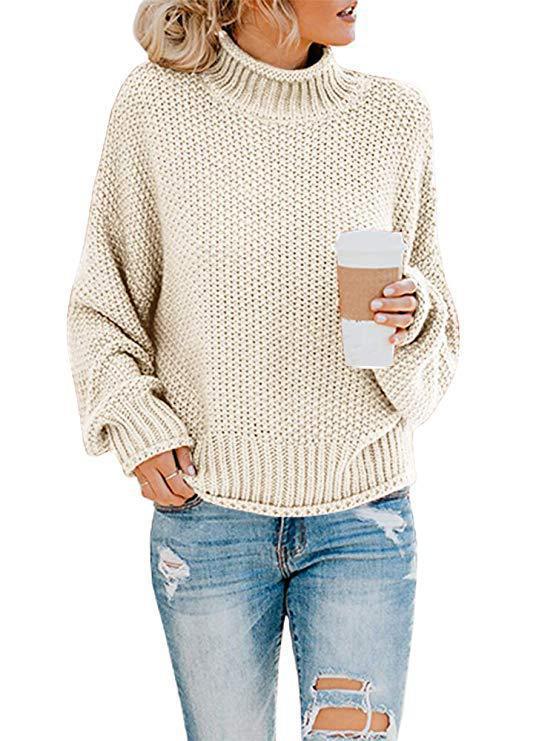 Damen Grobstrickpullover mit hohem Kragen und lässiger Passform Heidi-Mode