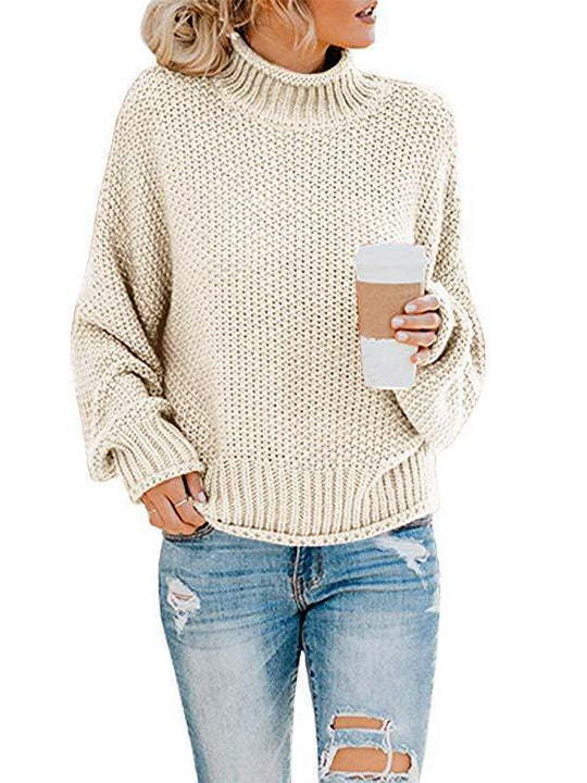 Damen Grobstrickpullover mit hohem Kragen und lässiger Passform Heidi-Mode