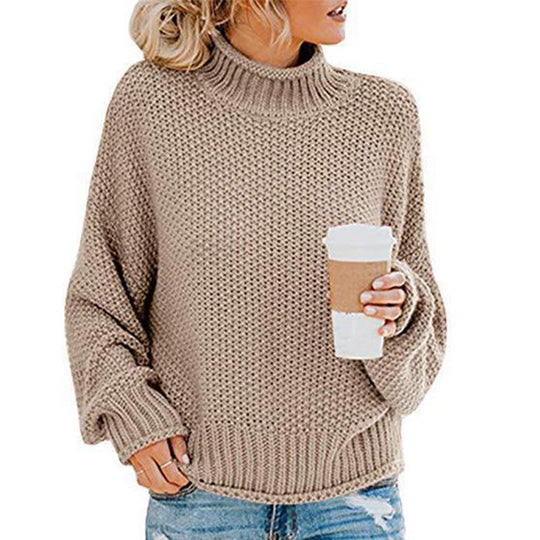 Damen Grobstrickpullover mit hohem Kragen und lässiger Passform Heidi-Mode