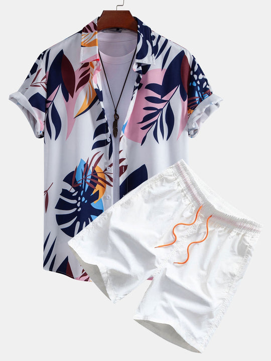 Color Block Print Button Up Shirt & Swim Short