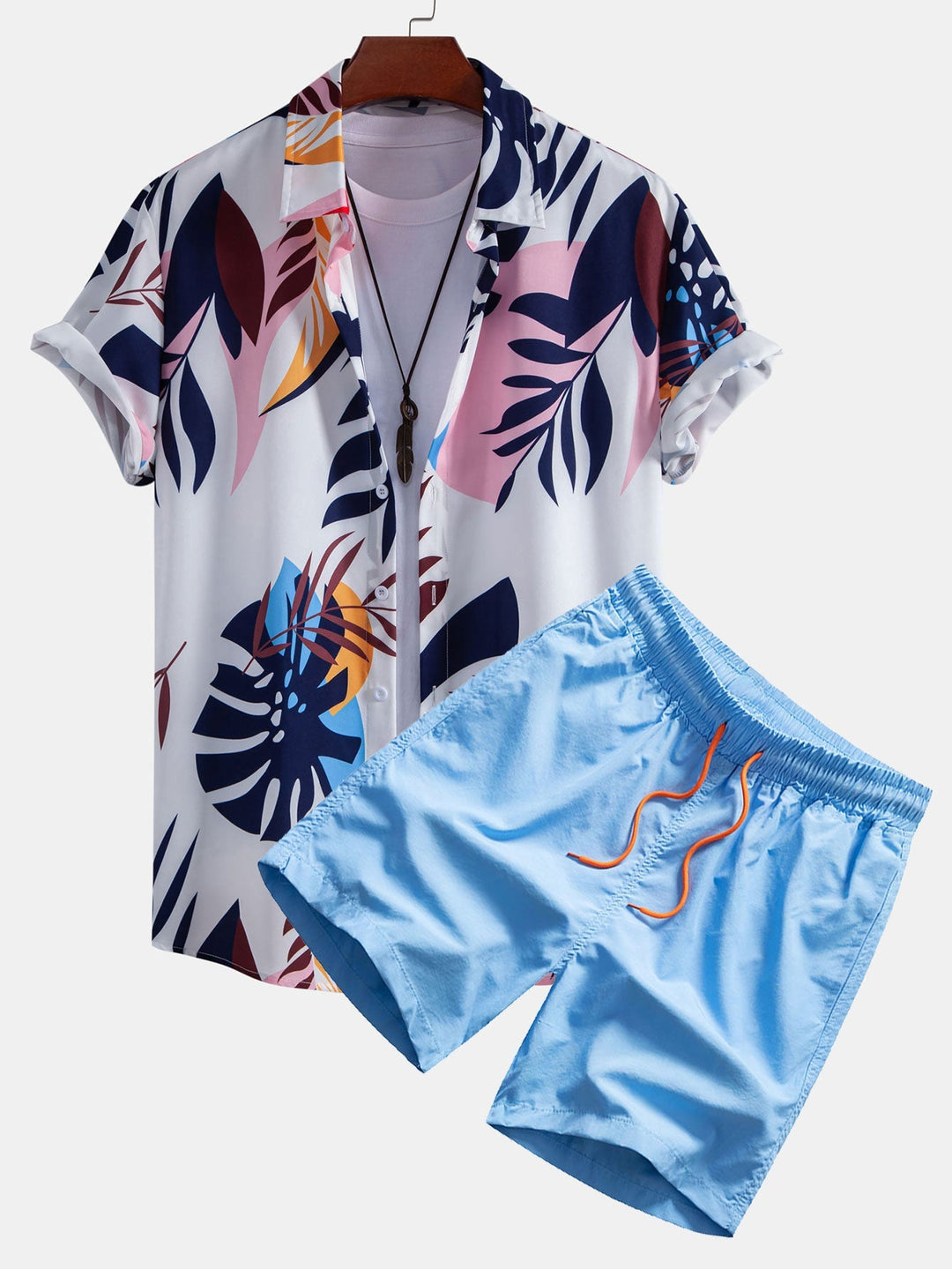 Color Block Print Button Up Shirt & Swim Short