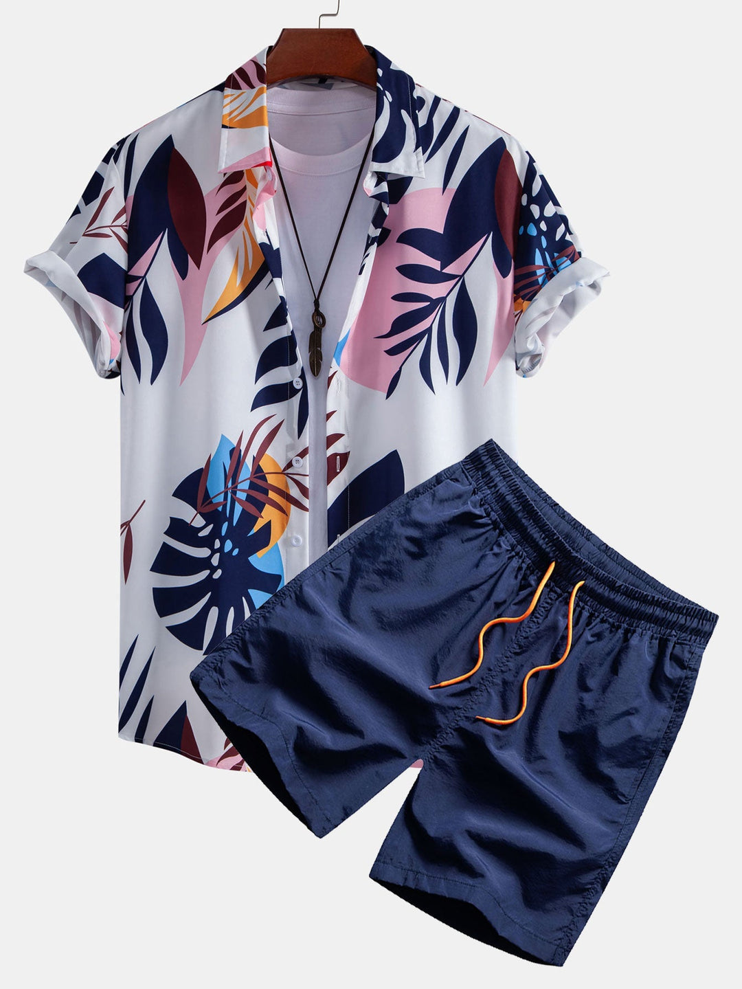 Color Block Print Button Up Shirt & Swim Short