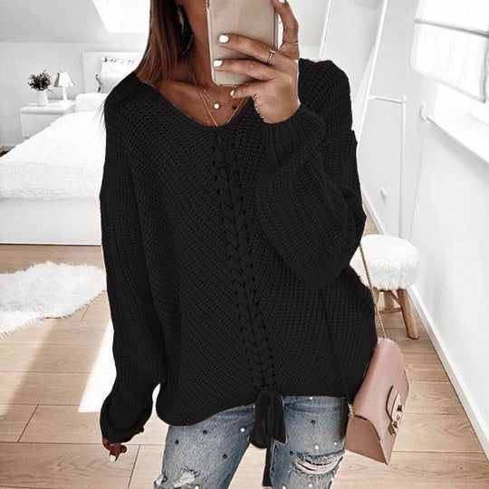 Damen lässiger Strickpullover mit modischem Schnürdetail Heidi-Mode