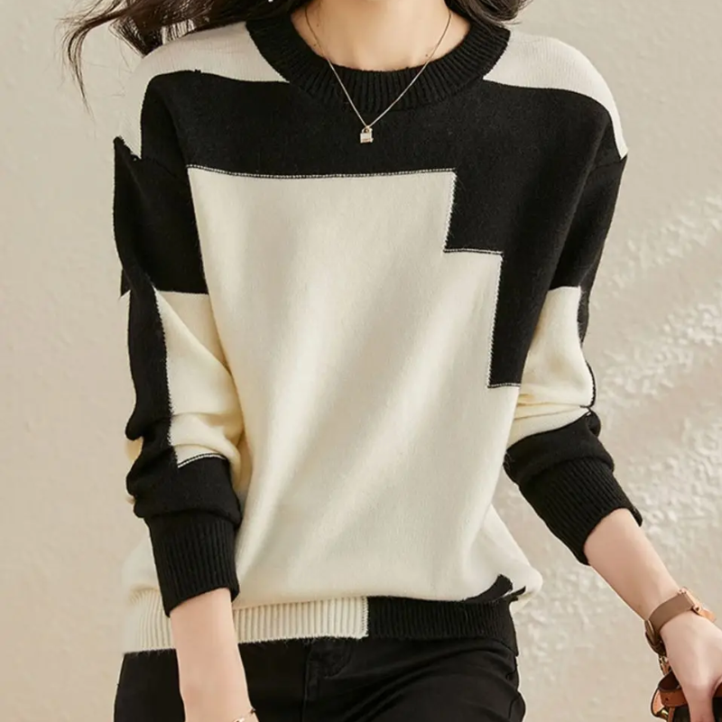 Heidi-Mode | Geometrischem Strickmuster, Lässiger Pullover Damen Pulli