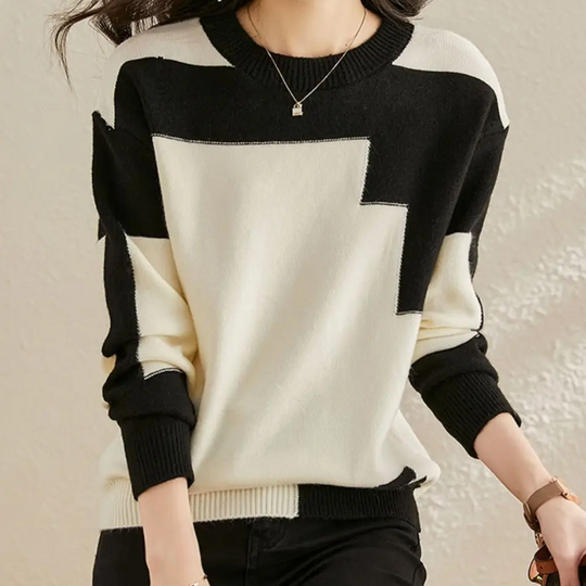 Heidi-Mode | Geometrischem Strickmuster, Lässiger Pullover Damen Pulli