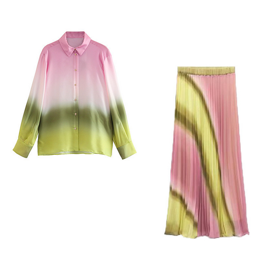 Heidi-Mode | Batik Plissierte Bluse mit Rock Set