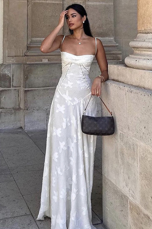 Heidi-Mode | Geschenk Der Liebe Blumen Tie Back Maxi Kleid Elfenbein