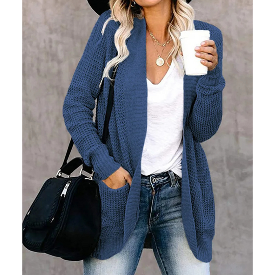 Heidi-Mode | Lange Westen Damen Offene Vorderseite Strickjacke mit Taschen