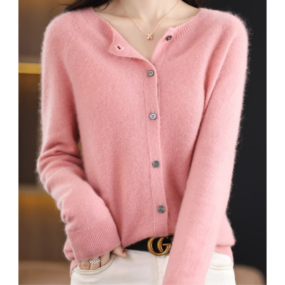 Heidi-Mode | Wolle Damen Strickjacke mit O-Ausschnitt