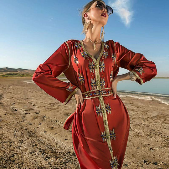 Heidi-Mode | Eid Kleid Arab Dubai Handgenäht Rhinestone Kaftan Kleid für Damen