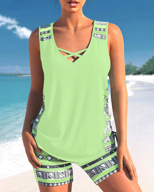 Heidi-Mode | Tankini Set mit Geometrischem Druck