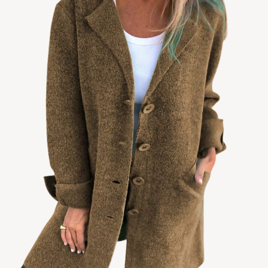 Heidi-Mode | Frauen Wollmischung Langjacke mit Knopfverschluss