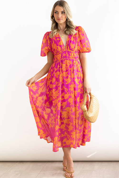 Heidi-Mode | Real Love Print Puffärmel Maxi Kleid