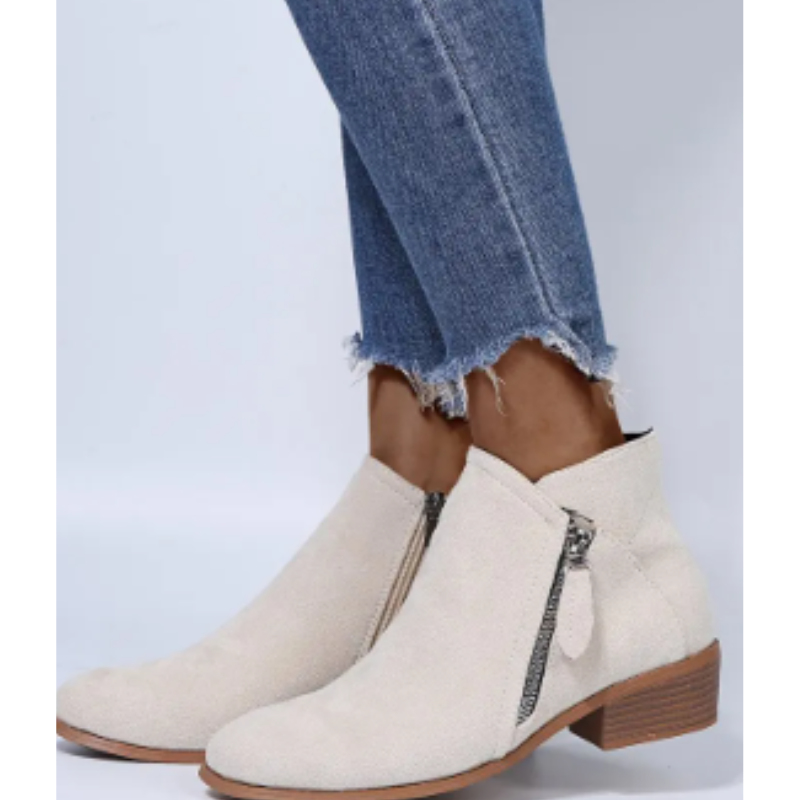 Heidi-Mode | Bequeme Western Stil Stiefeletten mit Dekorativer Reißverschluss Damen Stiefeletten