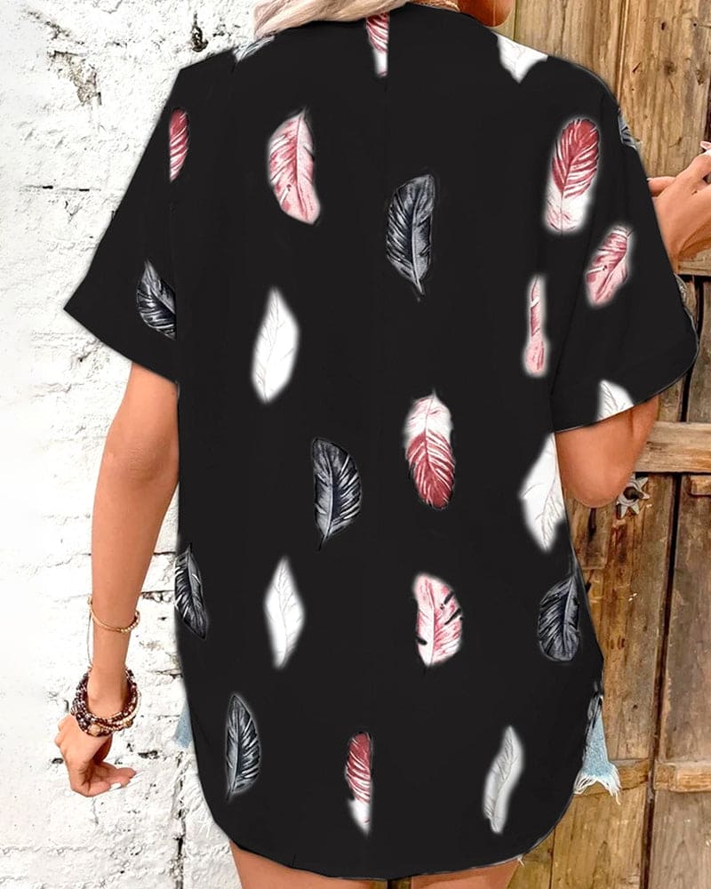 Heidi-Mode | Bluse mit Federn und Kurzen Ärmeln