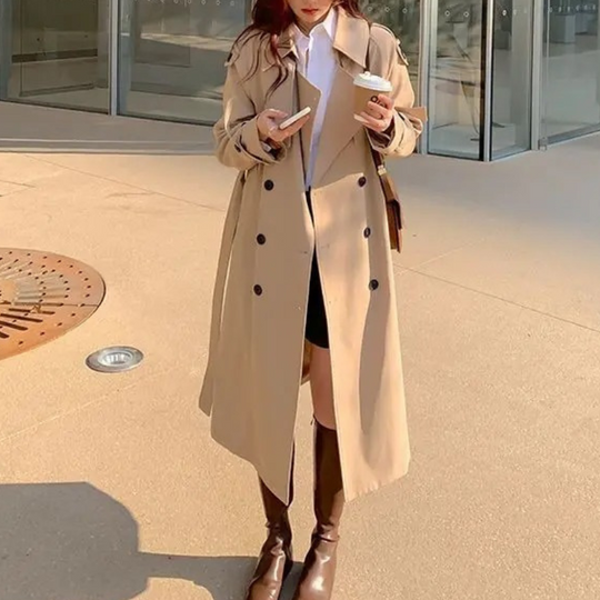 Heidi-Mode | Langer Trenchcoat mit Gürtel für Frauen Eleganter Trenchcoat Damen