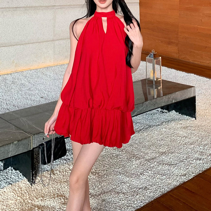 Heidi-Mode | Rotes Neckholder Rückenfreies Kleid