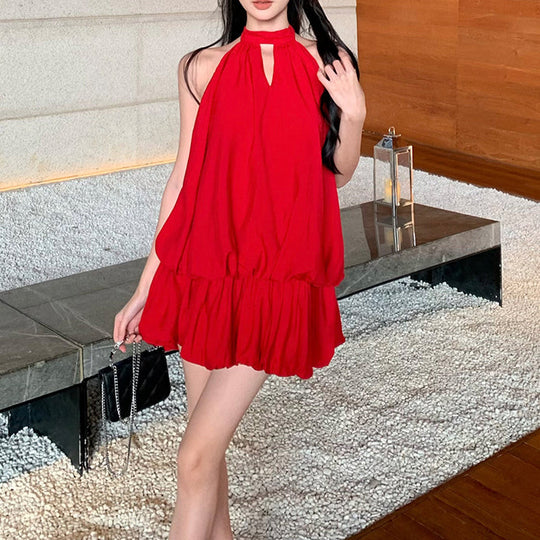 Heidi-Mode | Rotes Neckholder Rückenfreies Kleid