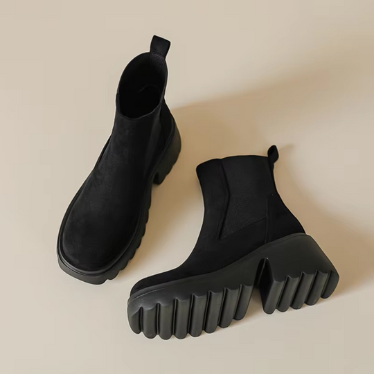 Heidi-Mode | Damen Chelsea Boots mit Dickem Absatz und Elastischen Seiten
